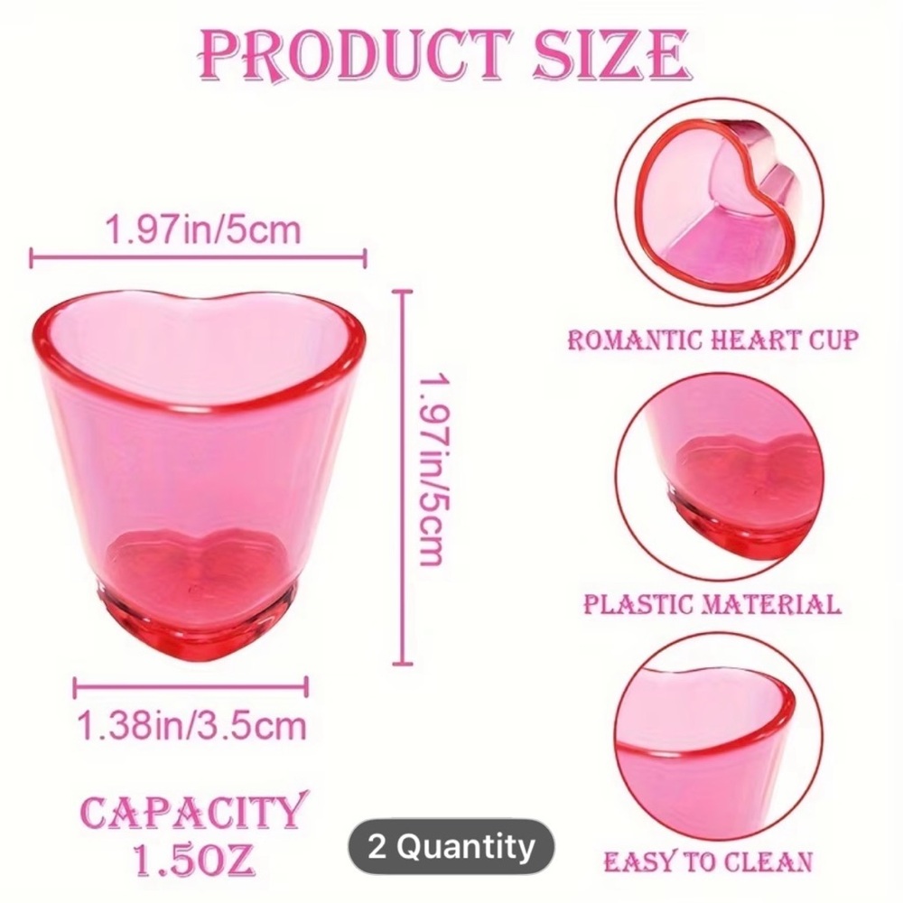 Set of 12 Rose Red Heart-Shaped Shot Glasses - Picture 2 of 3